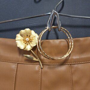 Floral Pin and 14K Gold Plated Hoops Set